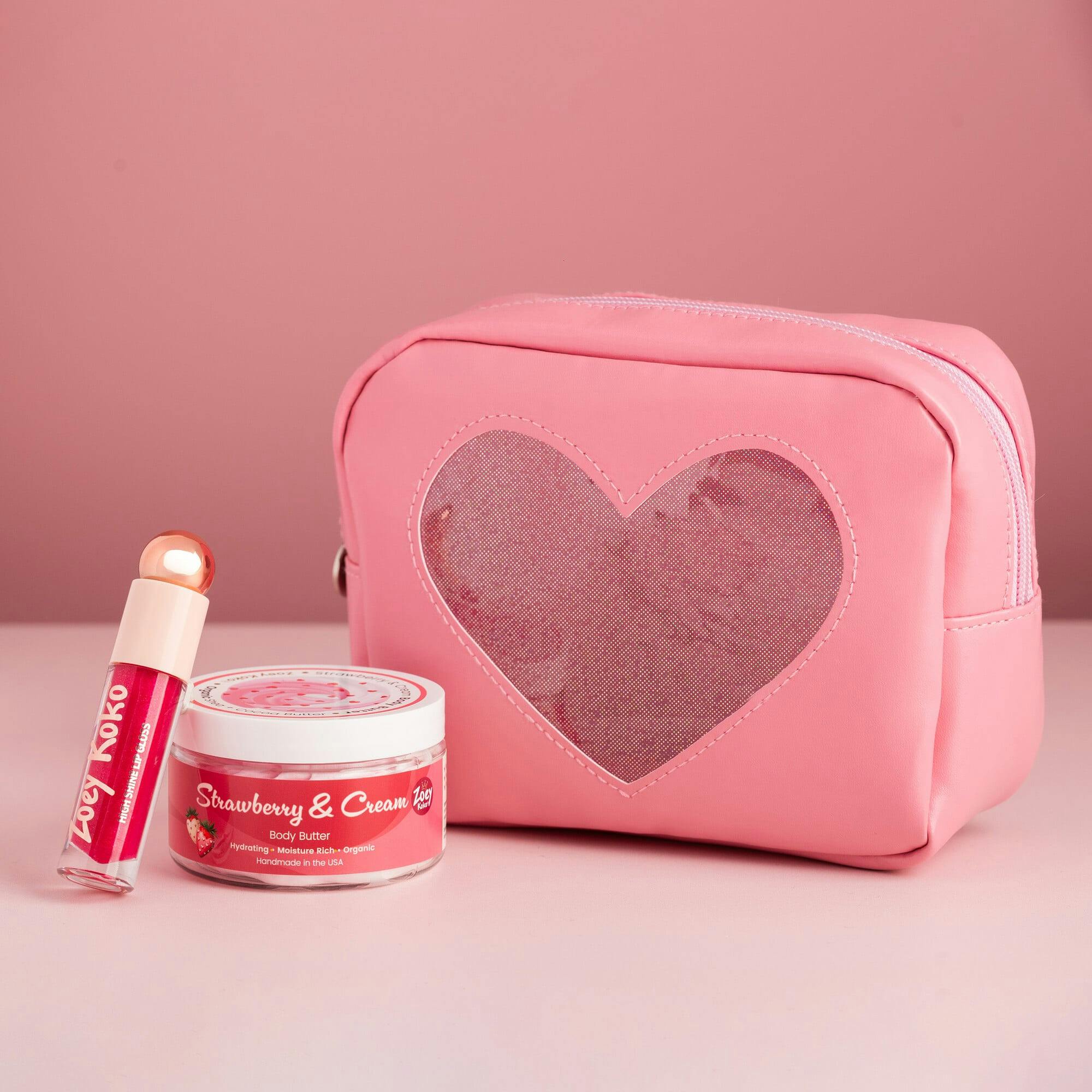 Pink Glitter Heart Cosmetic Bag