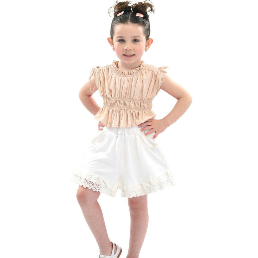 Beige Ruffle Bow Outfit Set
