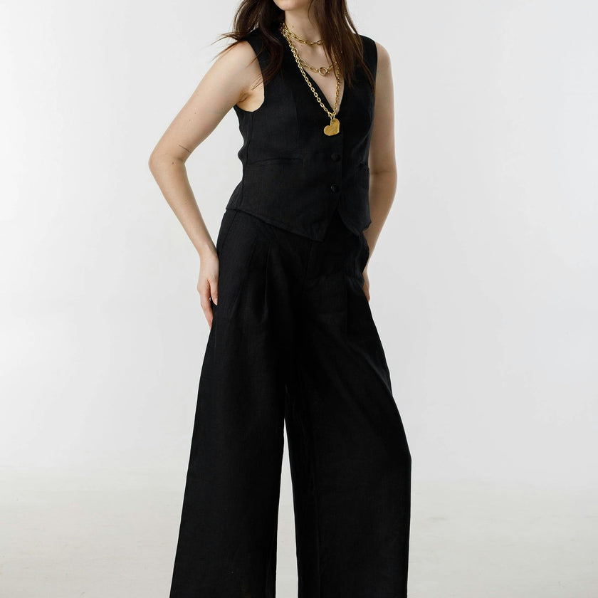 Culotte Linen Pants - Black