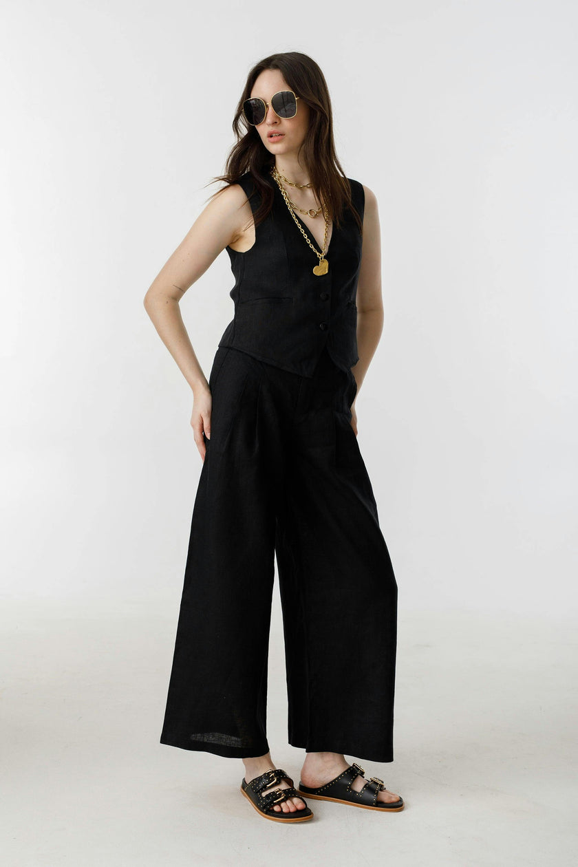 Culotte Linen Pants - Black