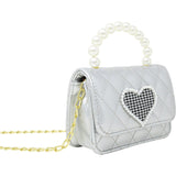 Quilted Pearl Handle Heart Bag