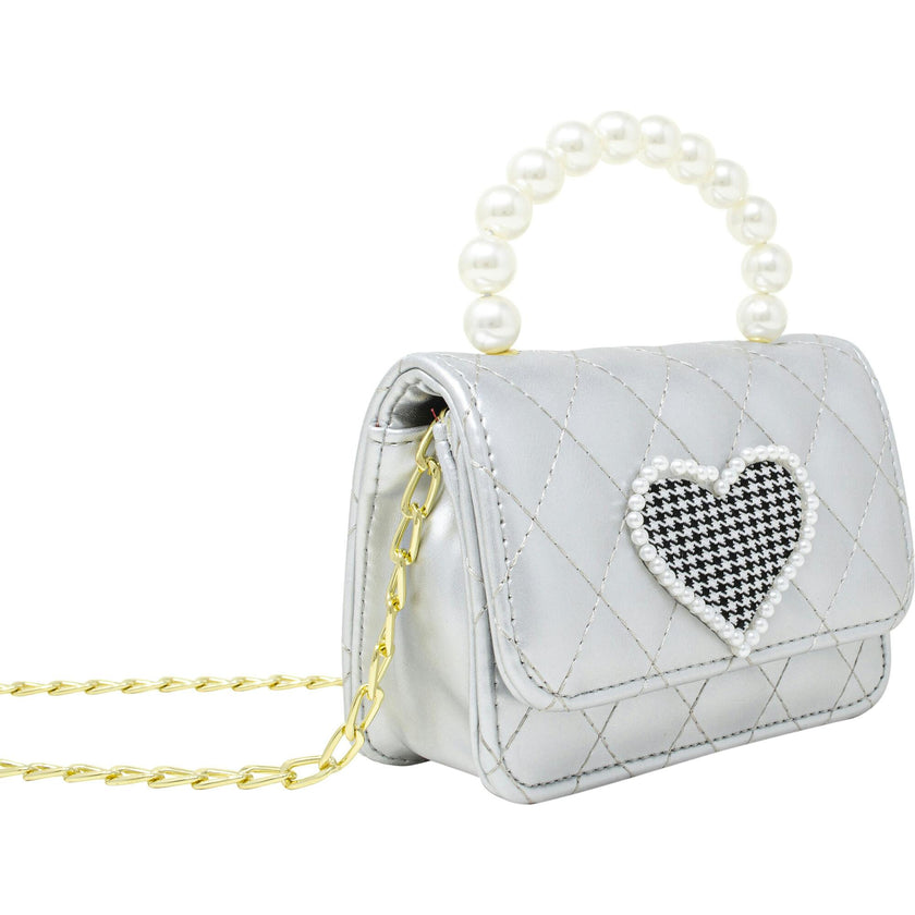 Quilted Pearl Handle Heart Bag