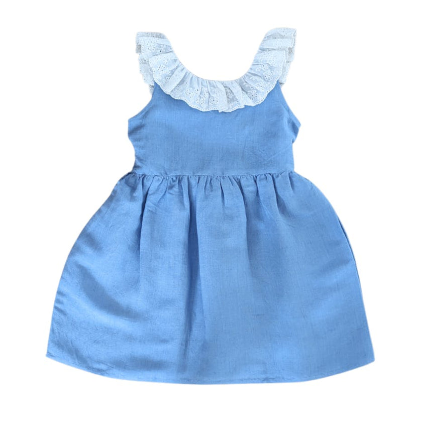 Blue Linen Lace Collar Dress