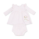 Stripe Puppy - Long Sleeve Dress with Ruffle and Bloomer (2T-4T Dress Only)