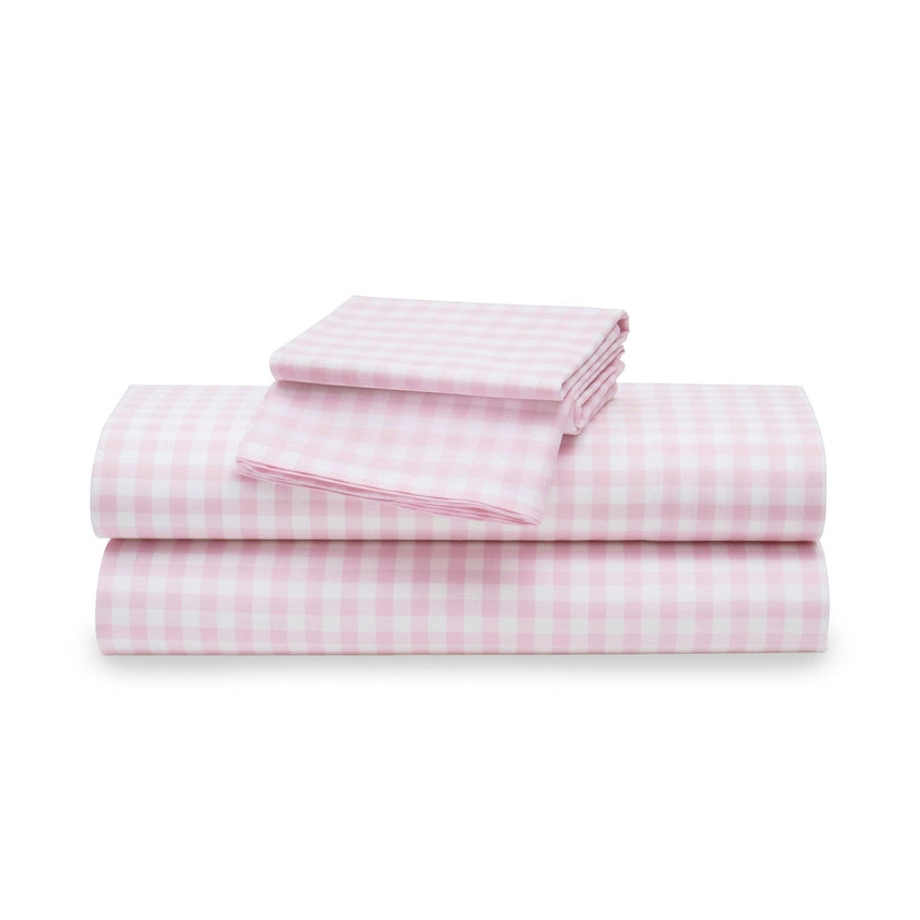 Luxe Premium Percale Bed Sheets in Pink Gingham