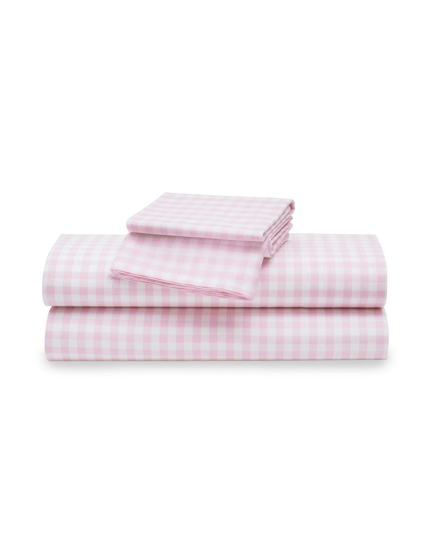 Luxe Premium Percale Bed Sheets in Pink Gingham