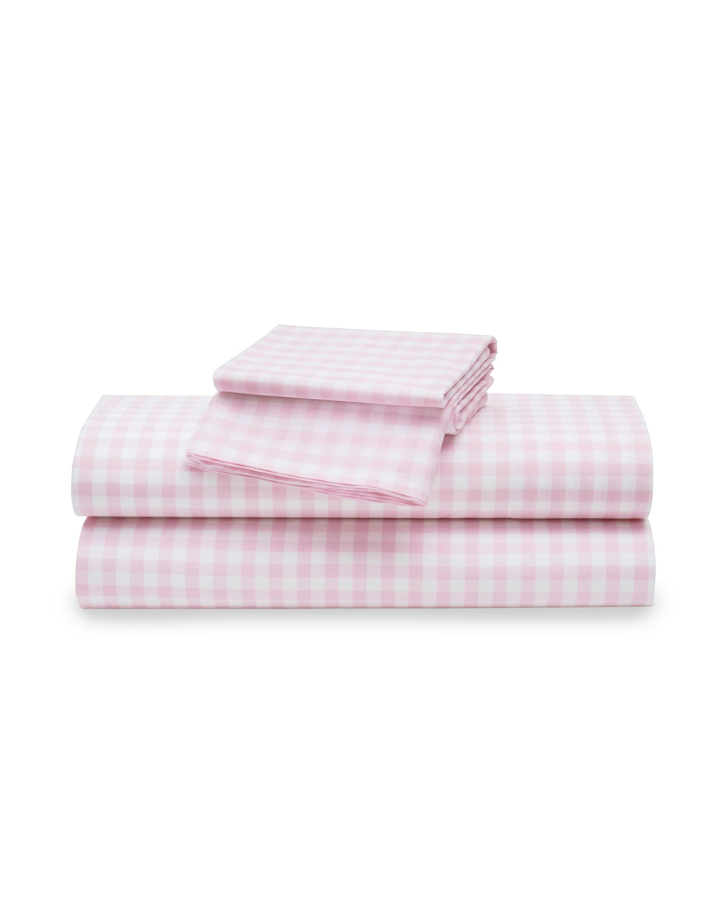 Luxe Premium Percale Bed Sheets in Pink Gingham