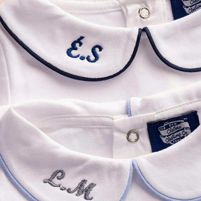 Baby Long-Sleeved Milo Bodysuit in White/Navy
