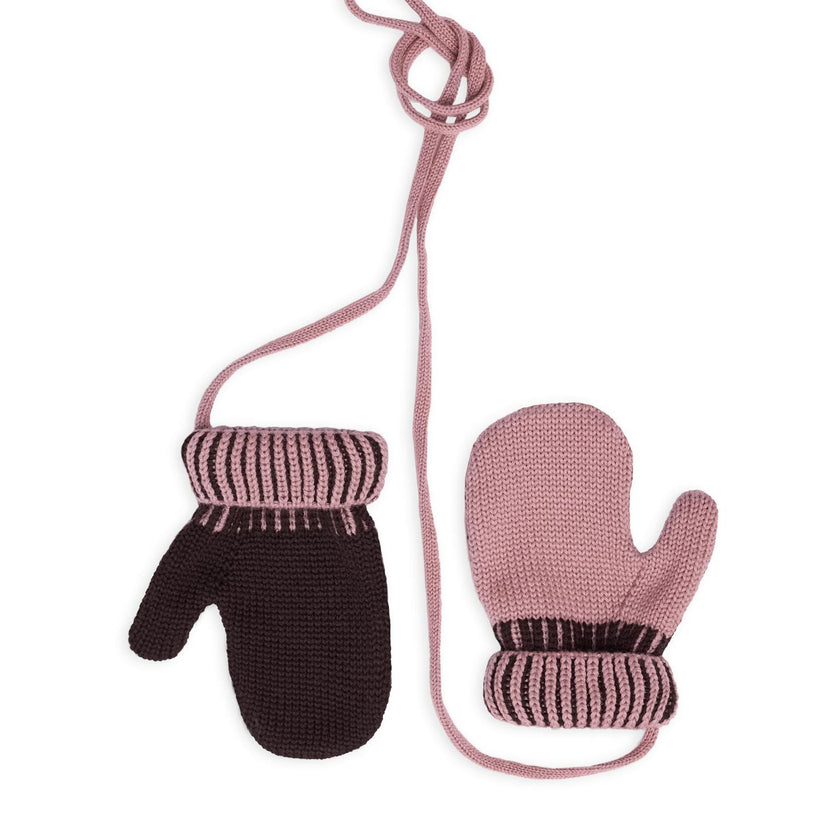 children's merino wool mittens - mauve & brown