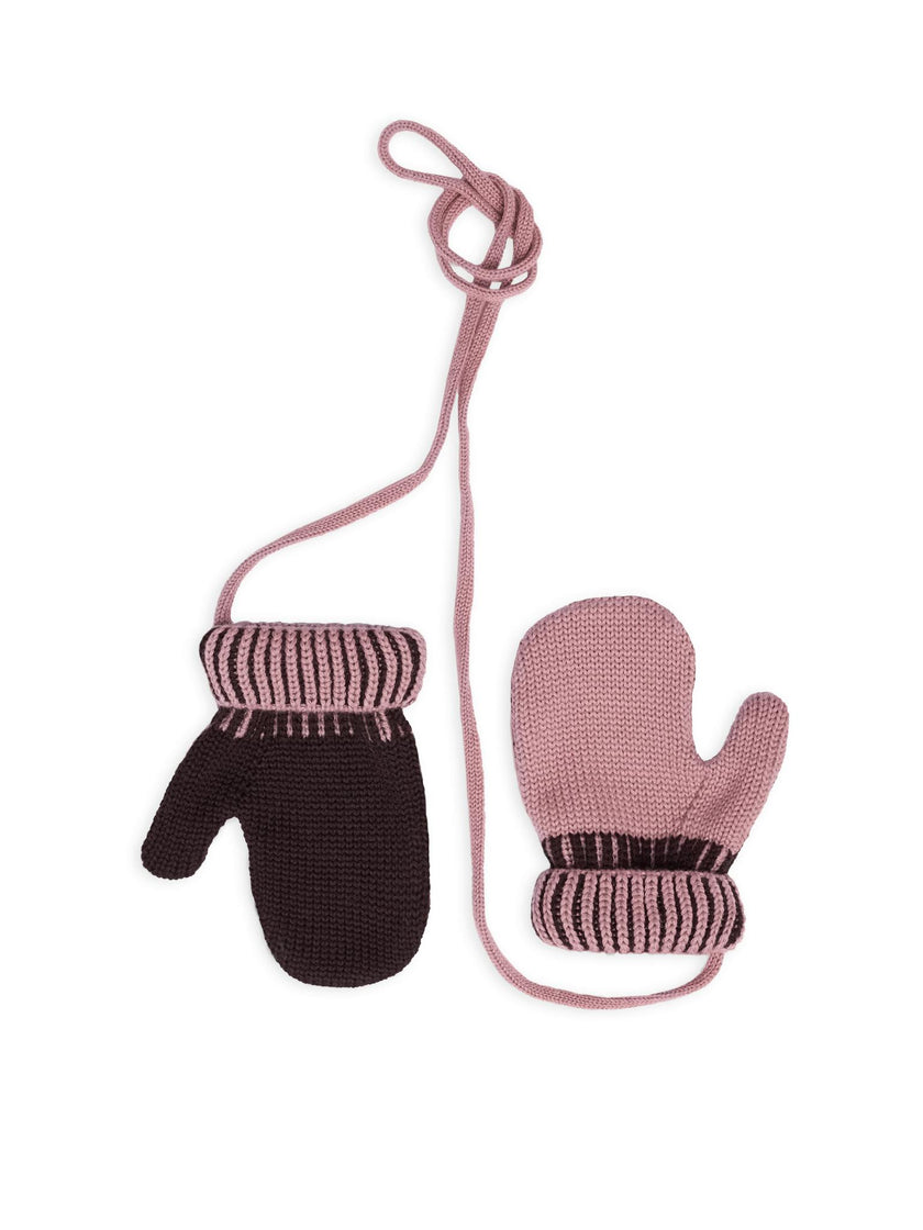 children's merino wool mittens - mauve & brown