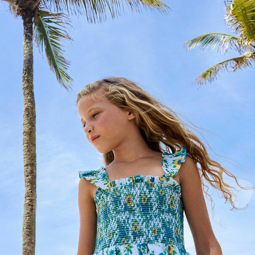 Green Floral Georgia Girl Hand-Smocked Dress