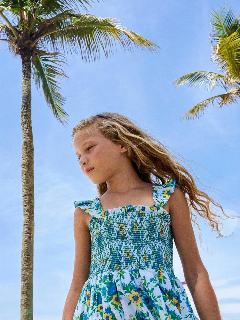 Green Floral Georgia Girl Hand-Smocked Dress