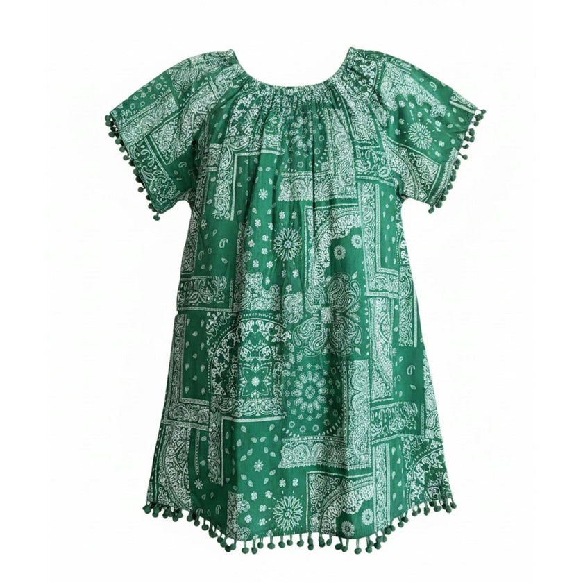 Mini Capucine Girls' Kaftan Patchwork Bandana, Green