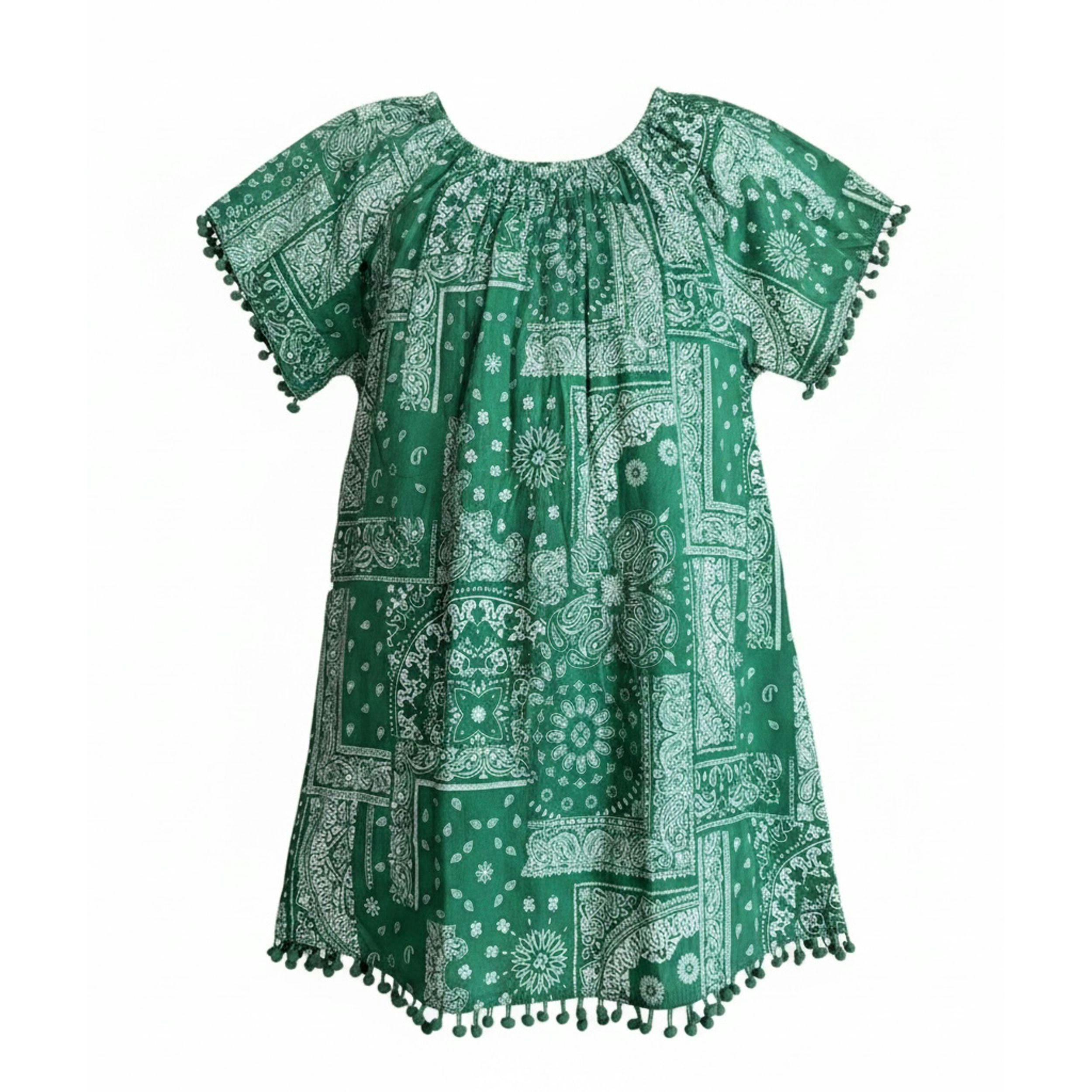Mini Capucine Girls' Kaftan Patchwork Bandana, Green