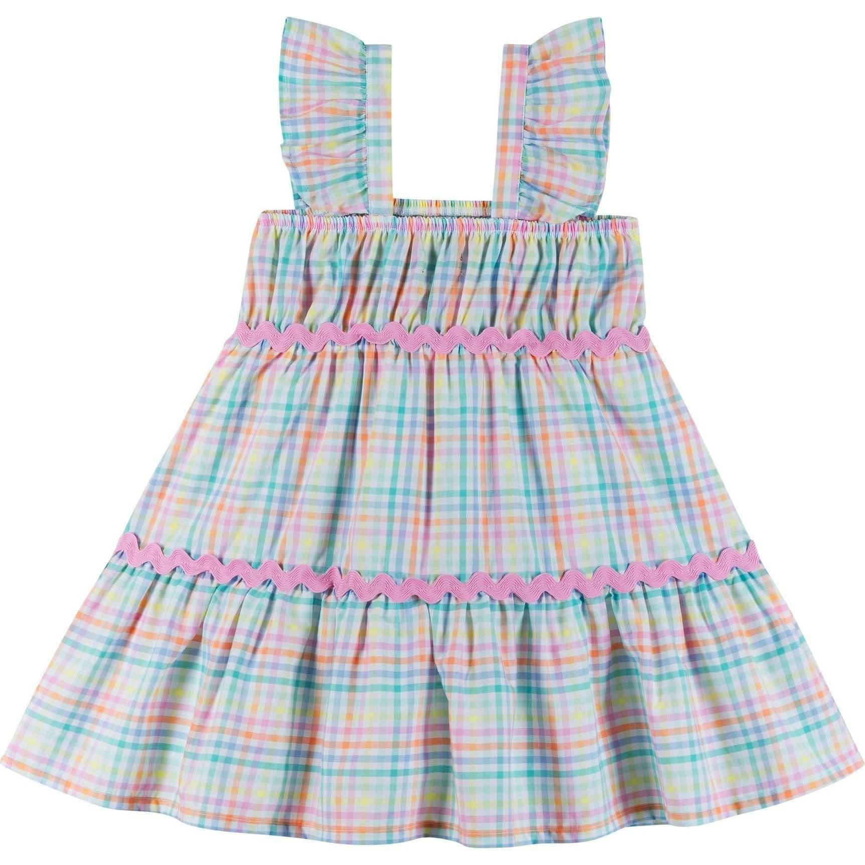 Girls Tiered Dress | Pastel Plaid