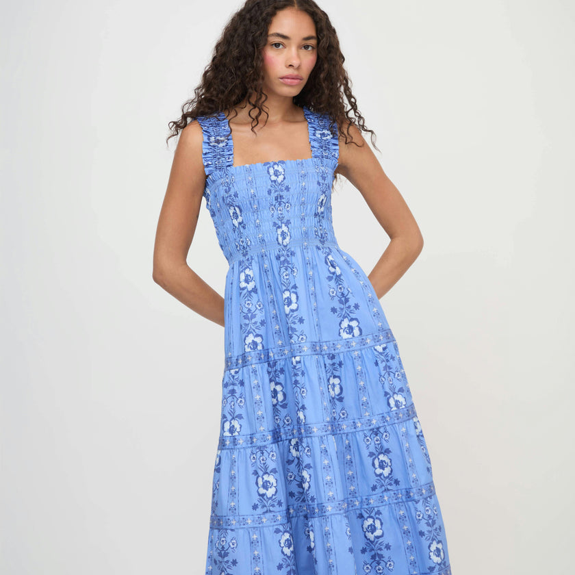 The Kimmy Nap Dress - Blue Arcadia Border