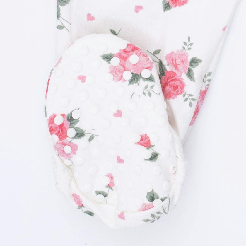 Pink Rosettes - 2 Way Ruffle Sleeve Zipper Footie