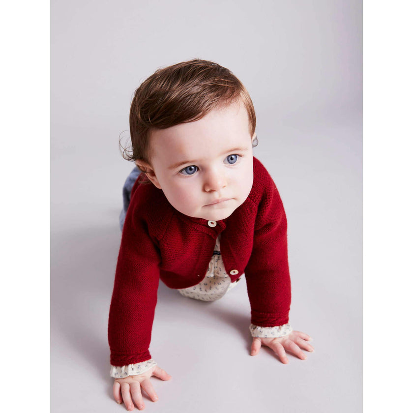 Contrast Trim 3 Button Cardigan in Red (3-18mths)