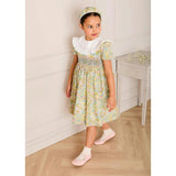 Charlotte Floral Hand Smocked Embroidered Collar Short Sleeve Dress in Green (4-8yrs)