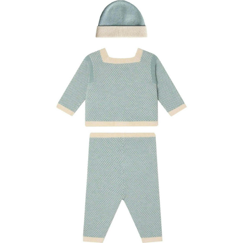 BONPOINT Joe Knit Baby Set With Beanie - Bleu