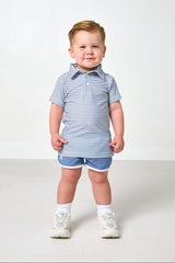 slate/white thin stripe polo shirt