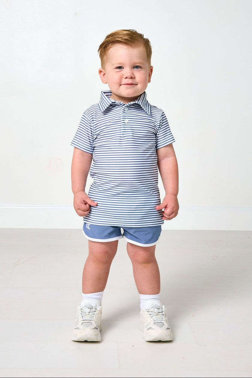 slate/white thin stripe polo shirt
