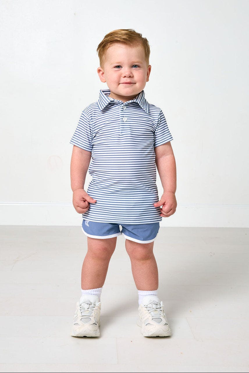 slate/white thin stripe polo shirt