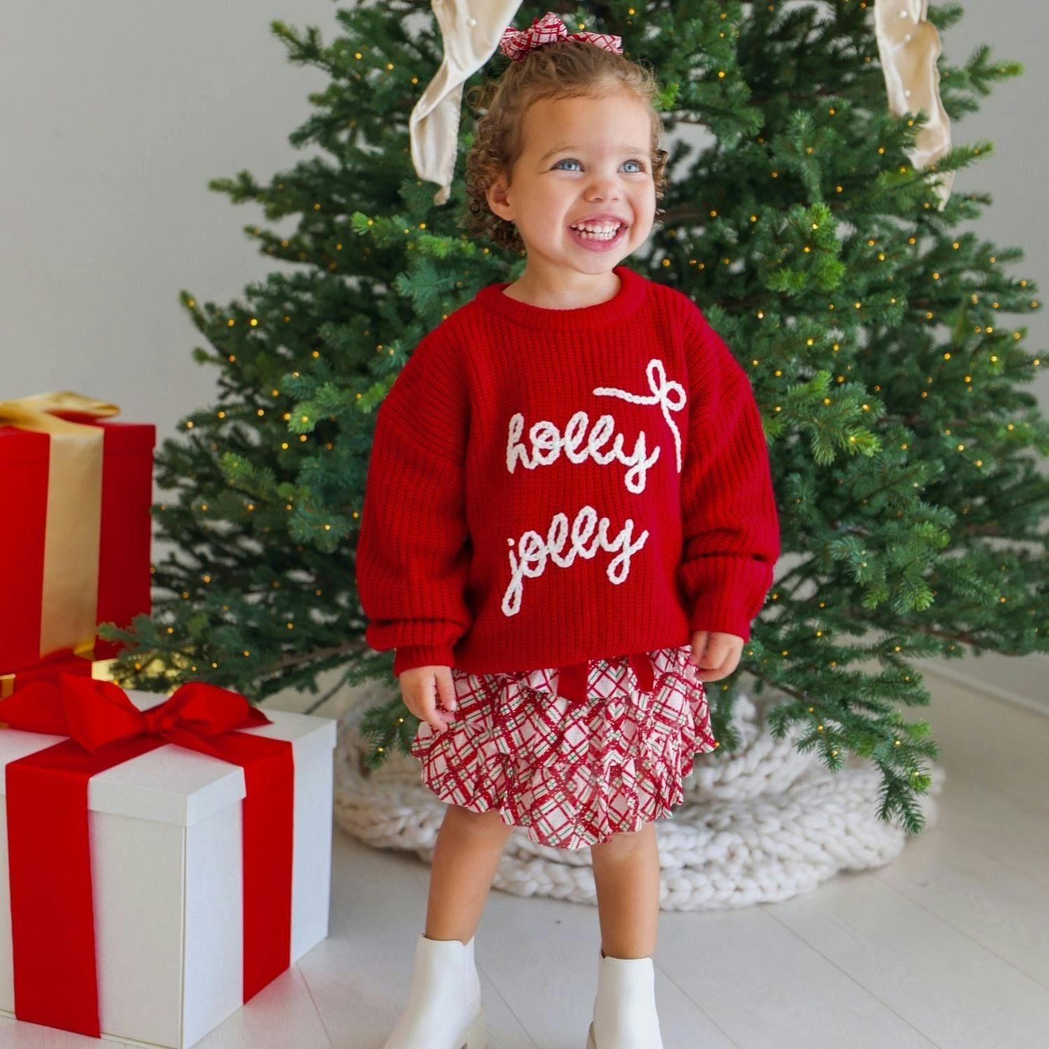Christmas Plaid Bow Tiered Tutu Skirt