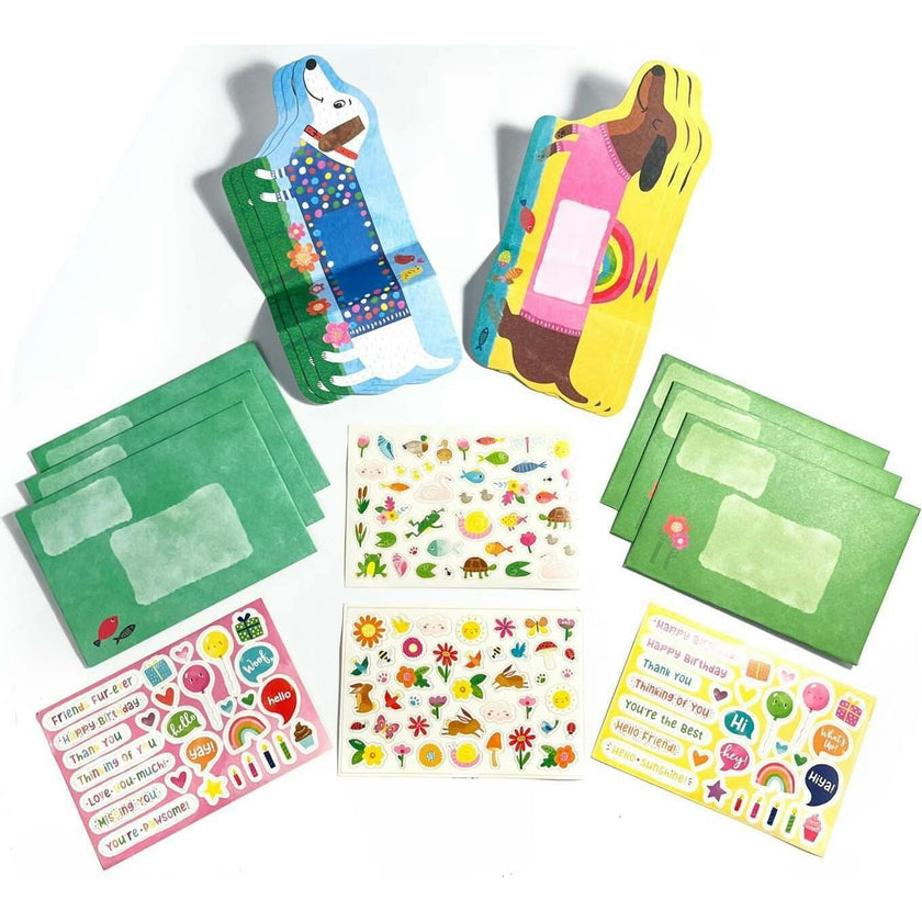 Tiny Tadas! Note Cards and Sticker Set - Playful Pups - 6 Cards Envelopes