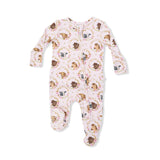 Farm Animals Floral Cameos Pink - 2 Way Ruffle Back Zipper Footie