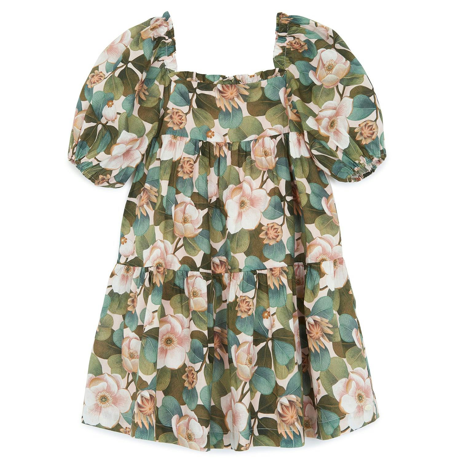 Vintage Rose Puff-Sleeve Dress