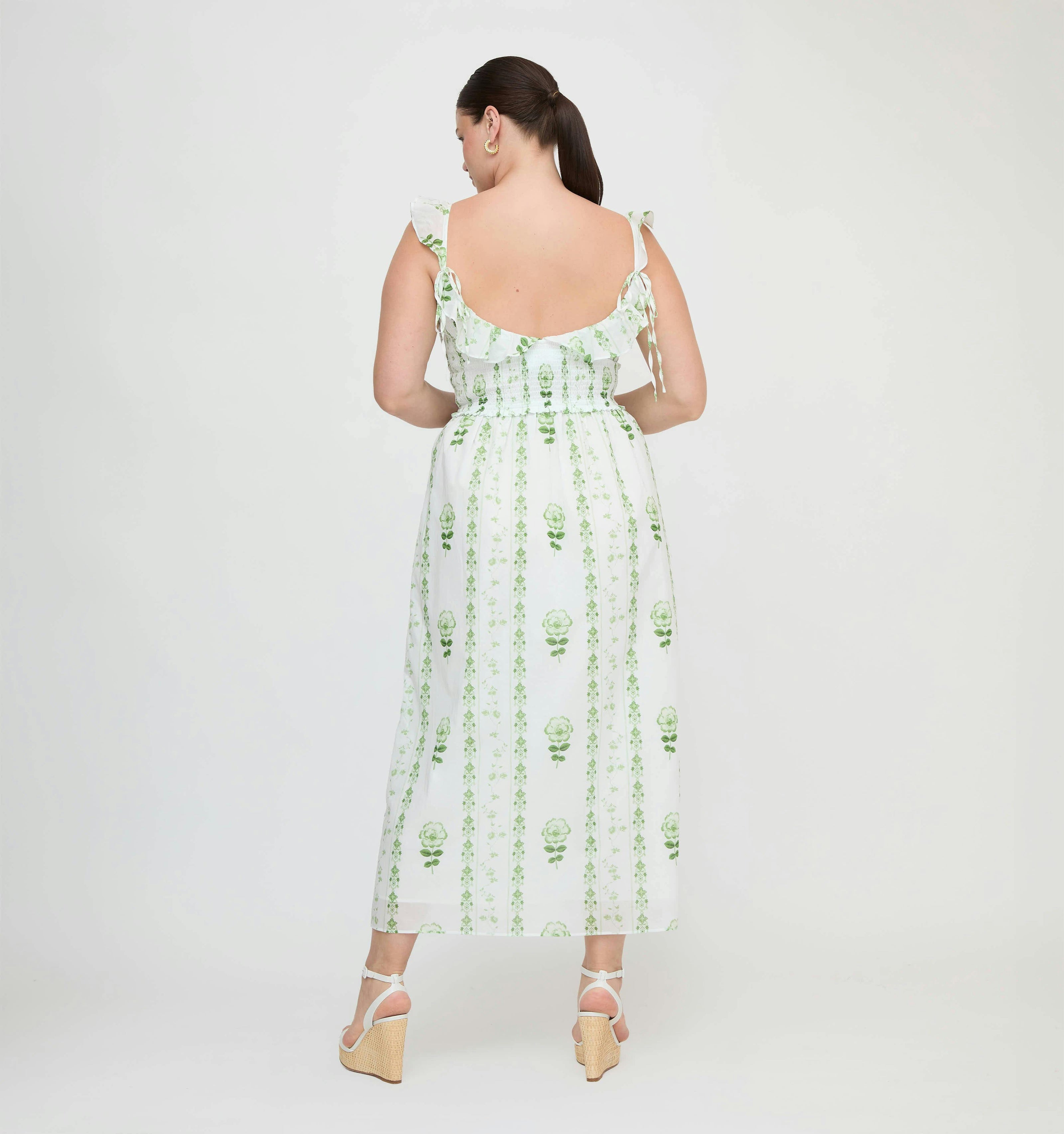 The Cambria Nap Dress - White/Green Arcadia Border