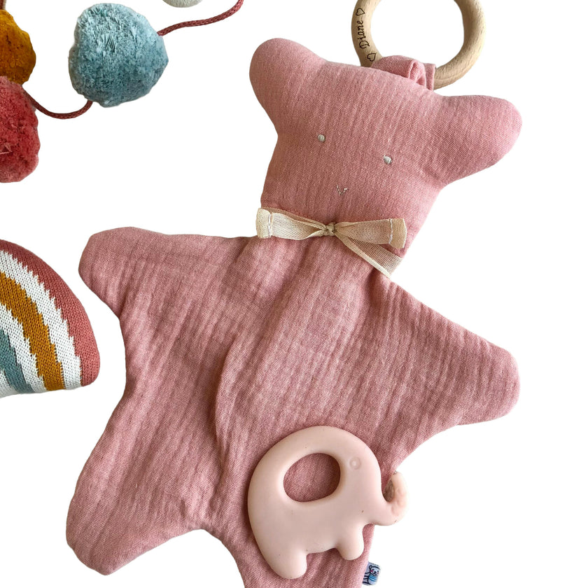 Cachou the Lovey with Removable Wood Teething Ring