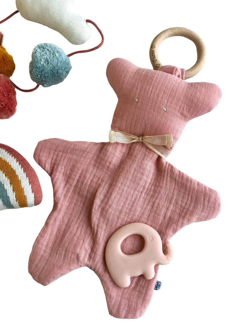 Cachou the Lovey with Removable Wood Teething Ring