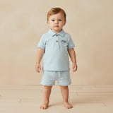 Organic Polo Shirt & Shorts Set - Light Blue
