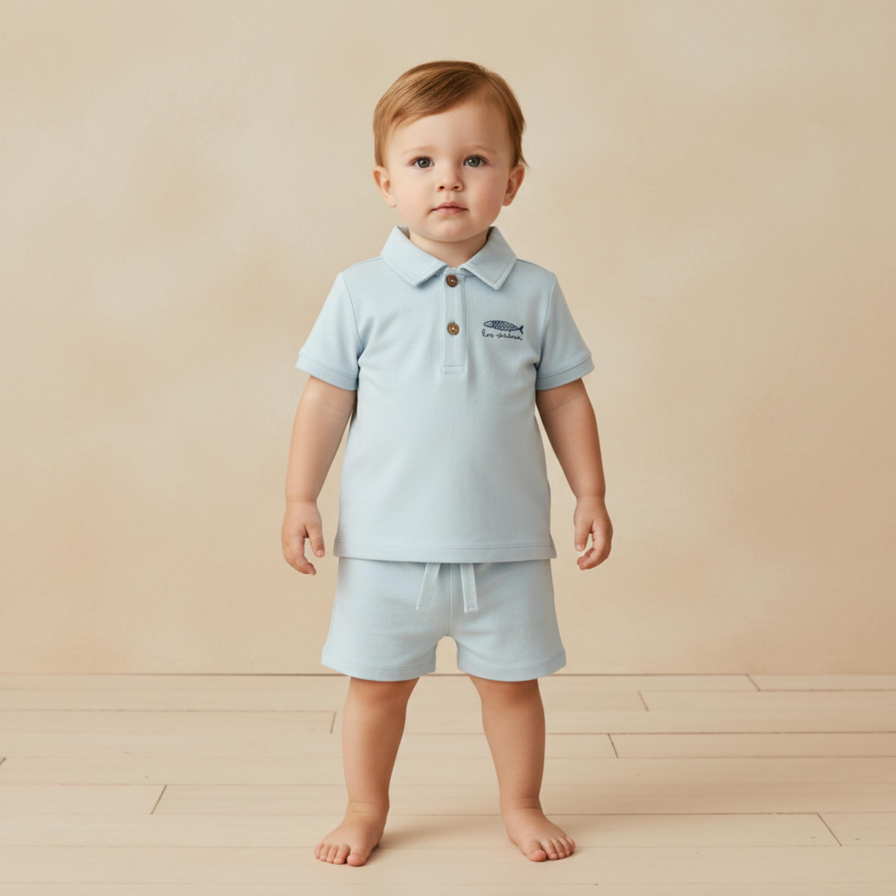 Organic Polo Shirt & Shorts Set - Light Blue