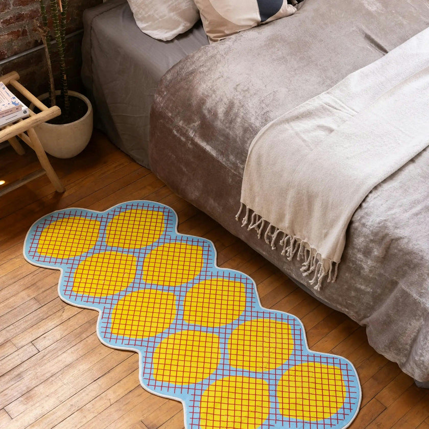 Yellow Grid Lemon Runner Rug by Johann Banta