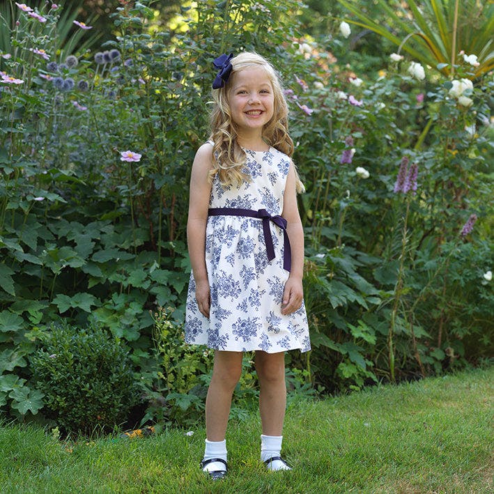 Floral Print Sash Tie Toile Dress
