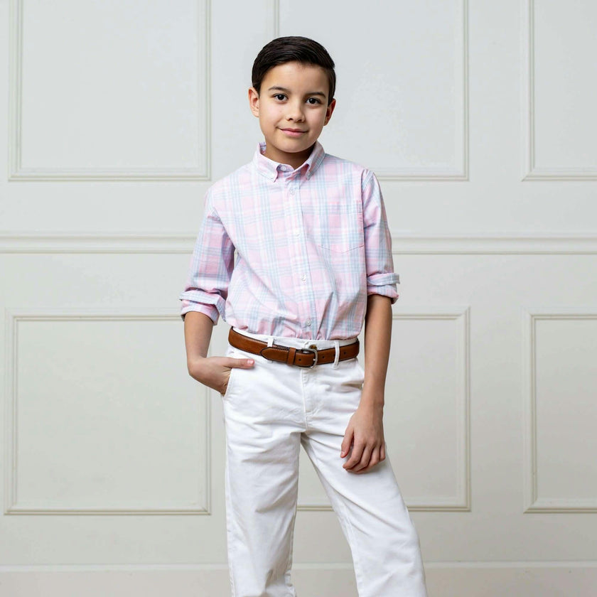Organic Stretch Poplin Long Sleeve Button Down Shirt, Pink