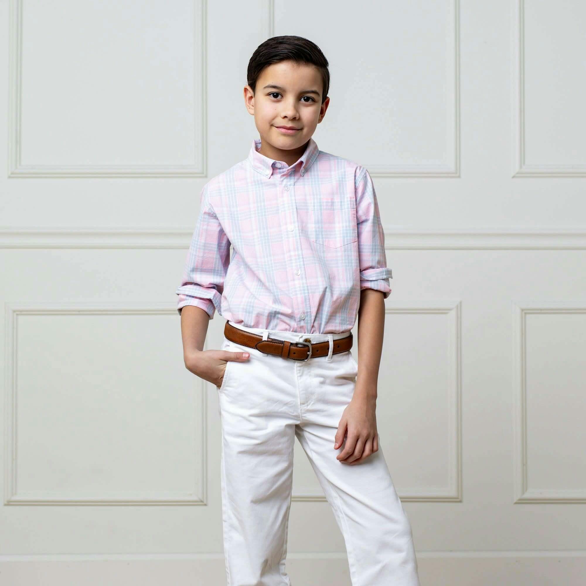 Organic Stretch Poplin Long Sleeve Button Down Shirt, Pink