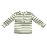 Boys Long Sleeve Henley Shirt in Sage Stripe