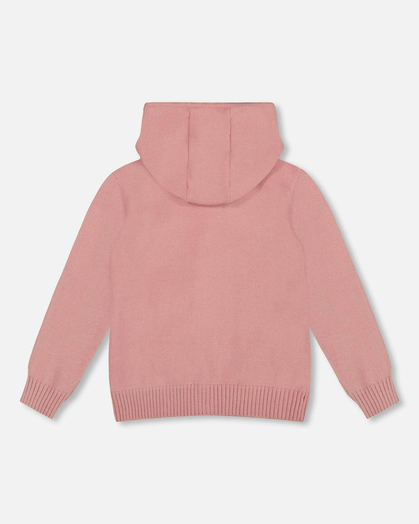 Hooded Knit Cardigan with Intarsia