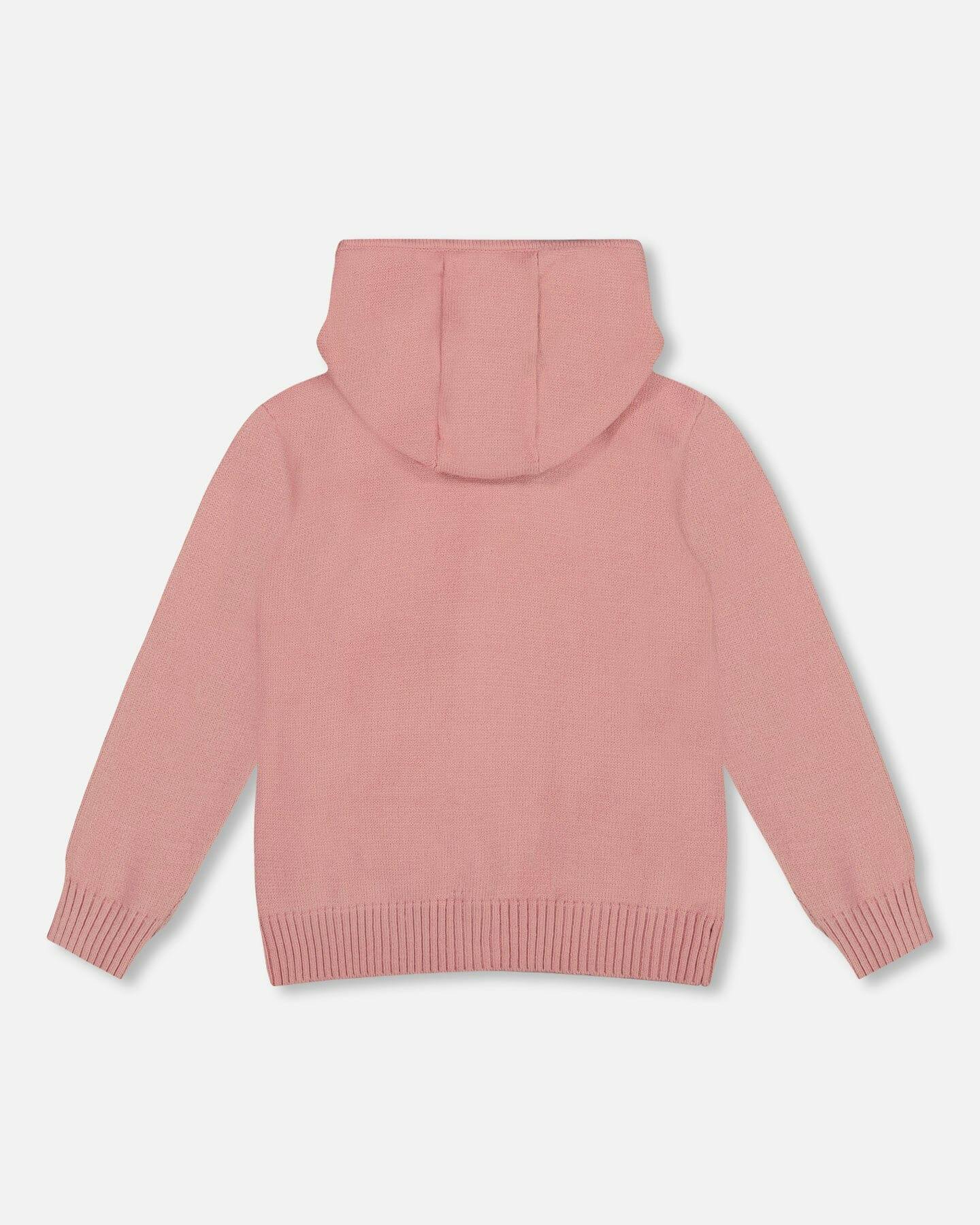 Hooded Knit Cardigan with Intarsia
