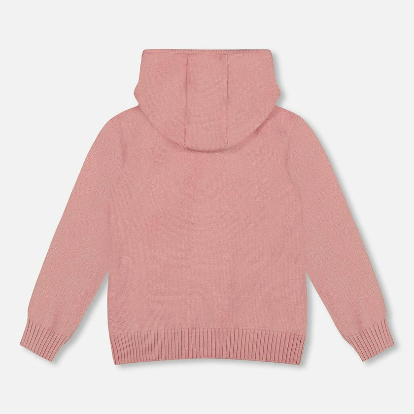 Hooded Knit Cardigan with Intarsia