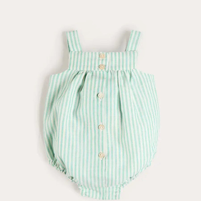 Wimbledon Stripe Button Detail Romper in Green (3mths-2yrs)