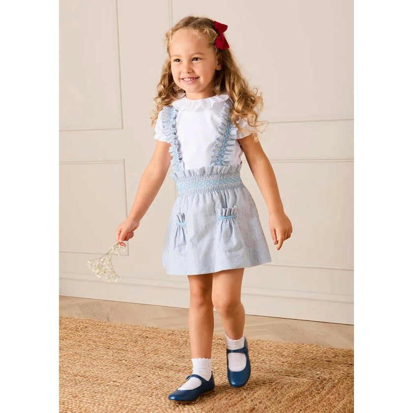 Alexander Stripe Smocked Skirt with Braces in Blue (18mths-6yrs)