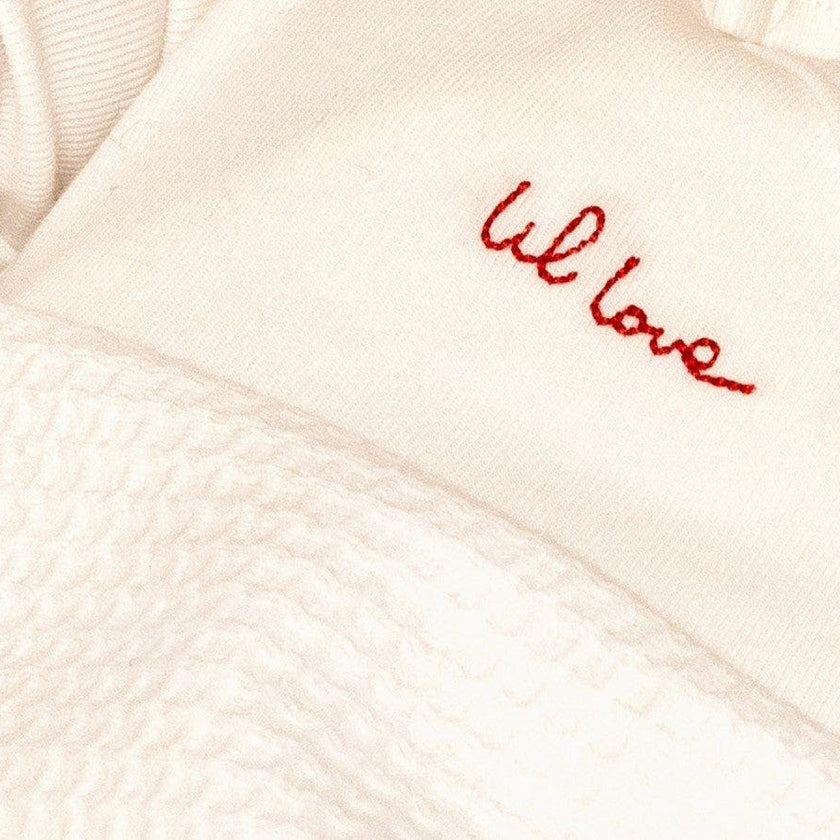 Lil Love Embroidered Wrap Footie And Bonnet, Red Embroidery