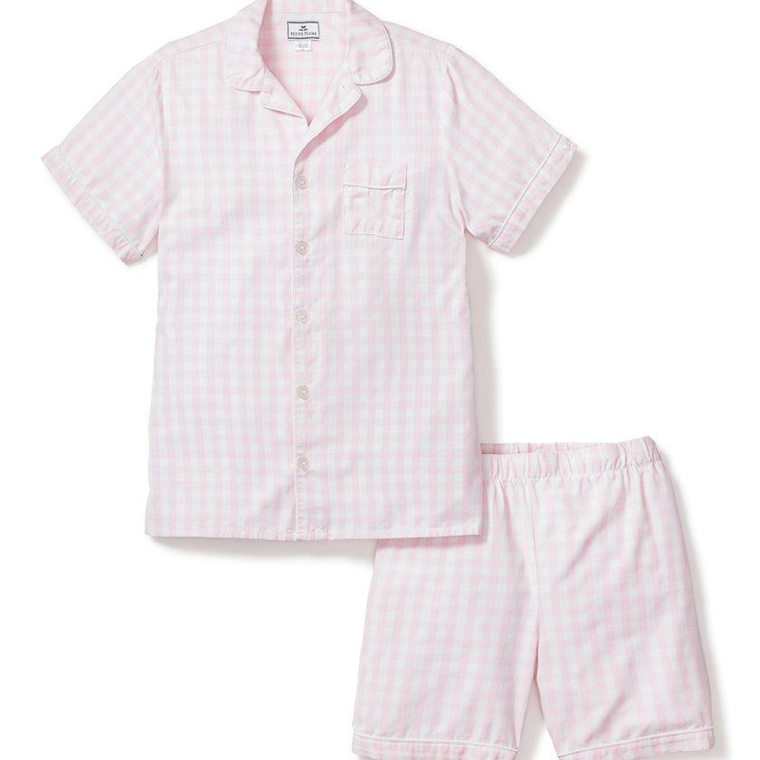 Kid's Twill Pajama Short Set in Pink Gingham