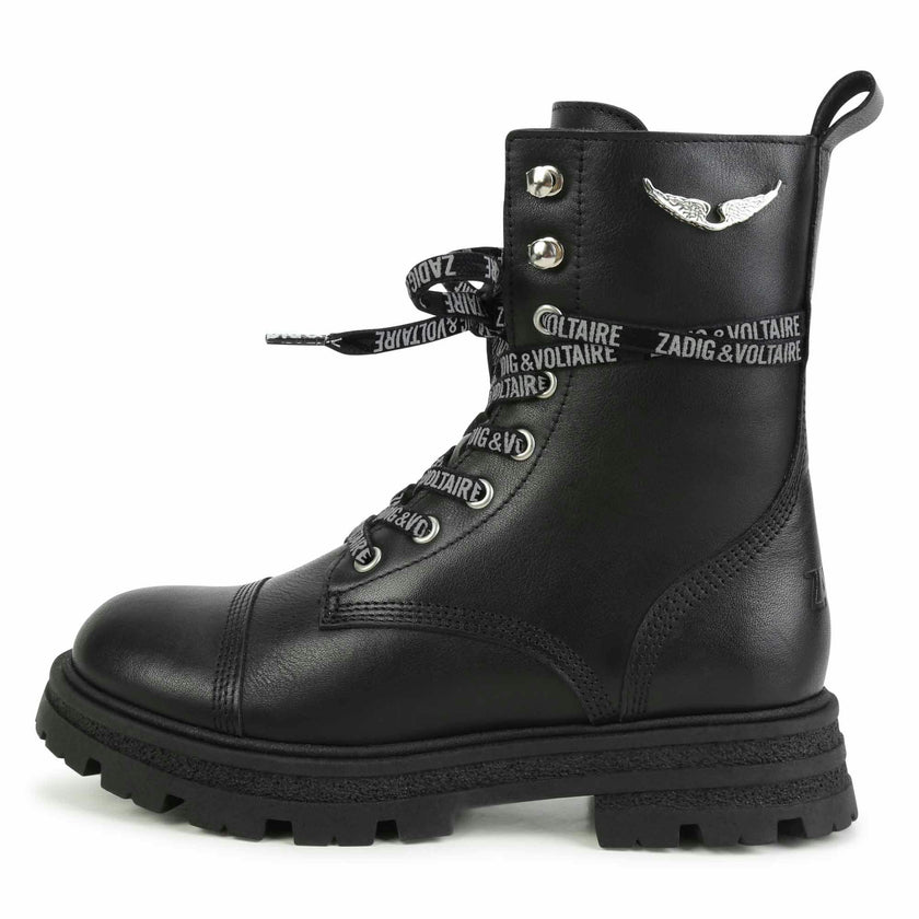 ZADIG & VOLTAIRE Logo-Print Laces Leather Combat Boots