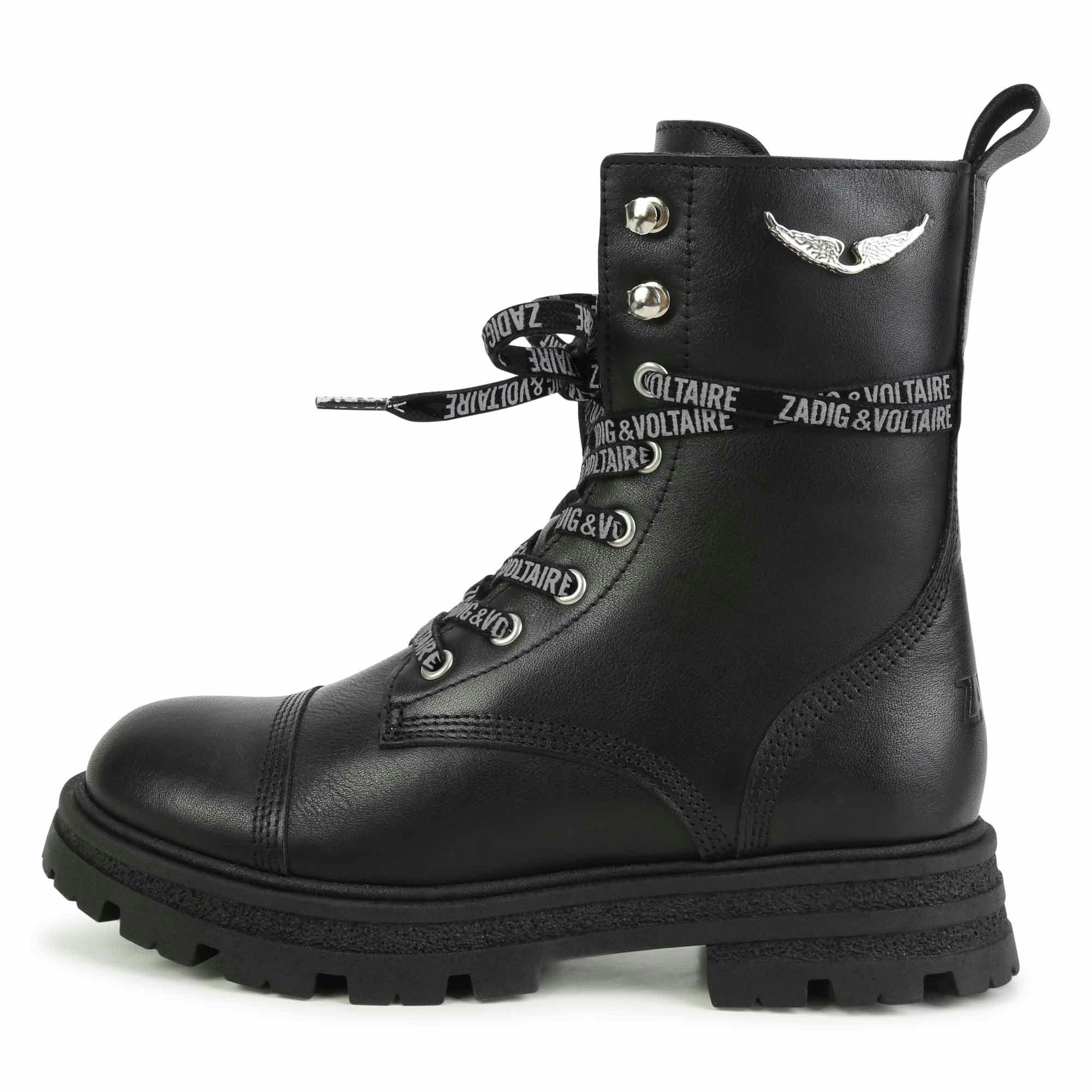 Logo-Print Laces Leather Combat Boots